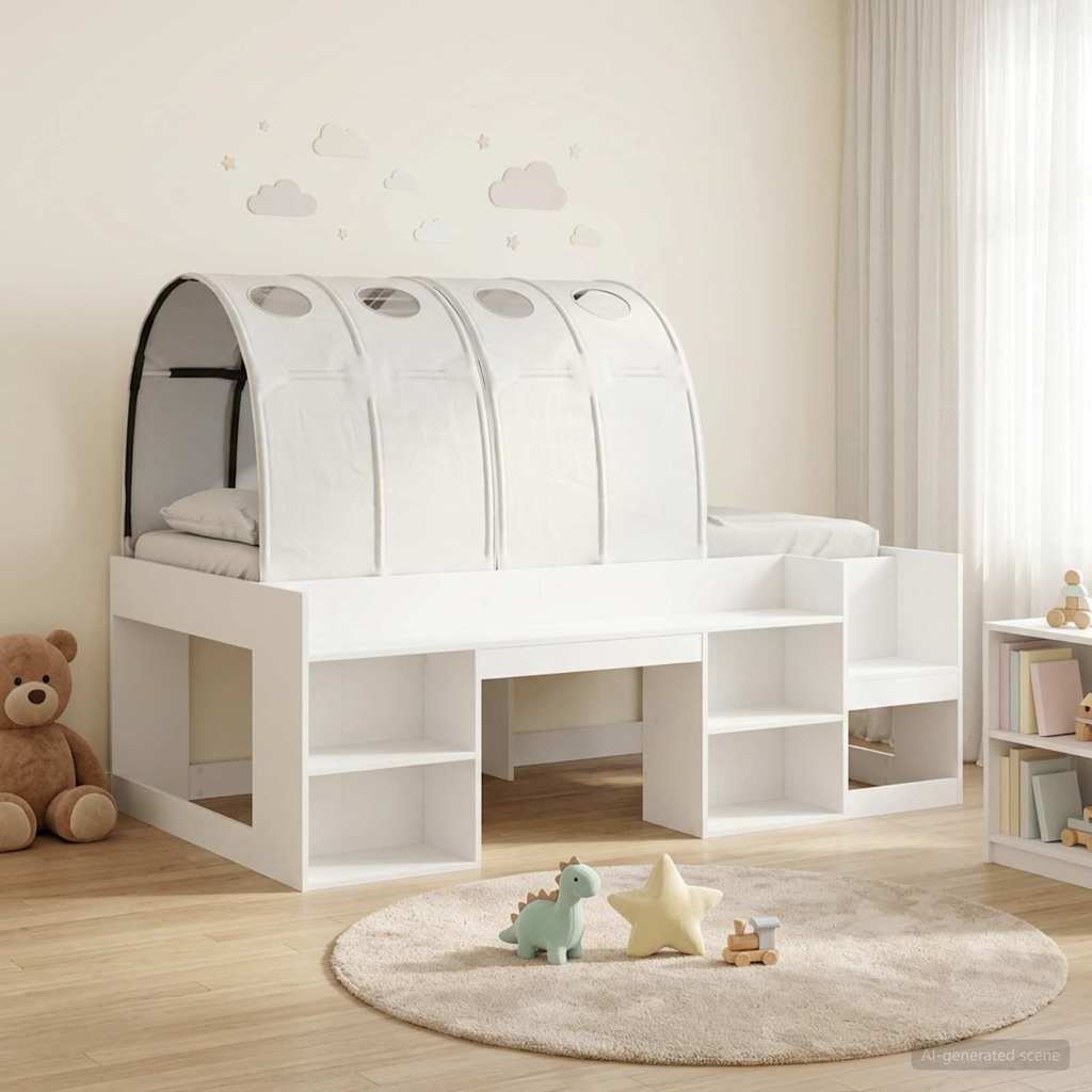 Bedframe met tunnel met plank 3 st Wit Geconstrueerd hout is nu te koop bij PeponiXL, paradijselijk wonen!