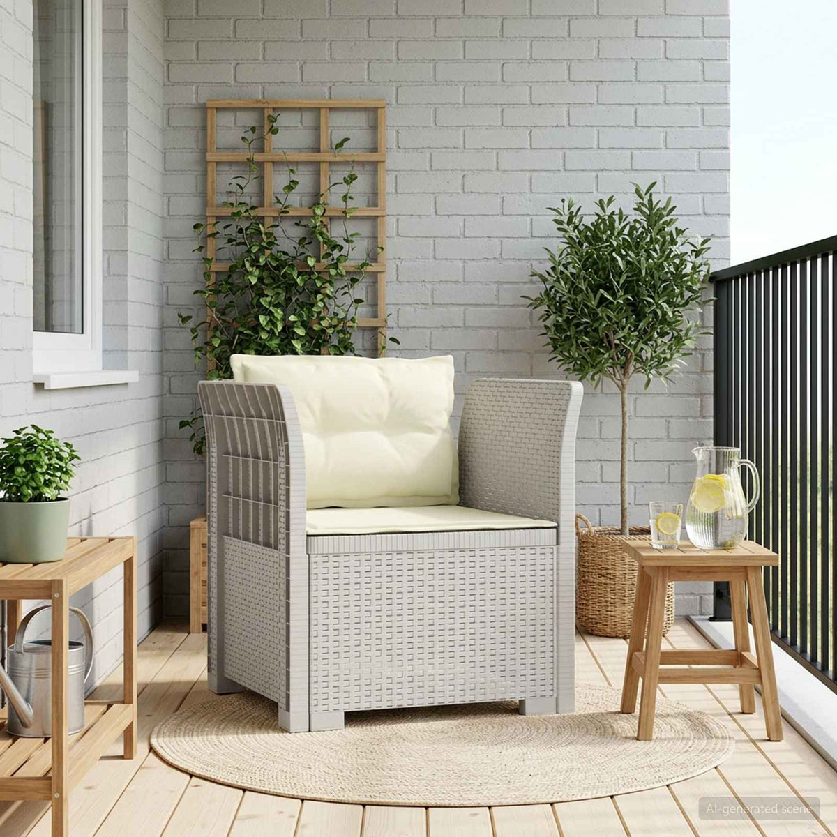 Eénpersoons Fauteuil met Kussens Rattan Look PP Wit is nu te koop bij PeponiXL, paradijselijk wonen!