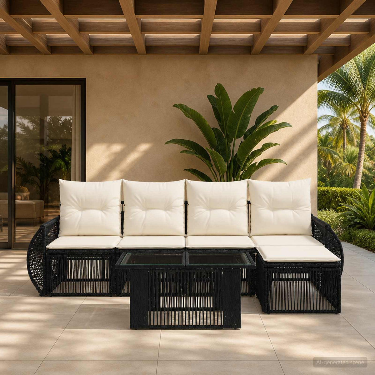 Tuinbankenset 6 st Zwart en Cream Wit poly rattan is nu te koop bij PeponiXL, paradijselijk wonen!