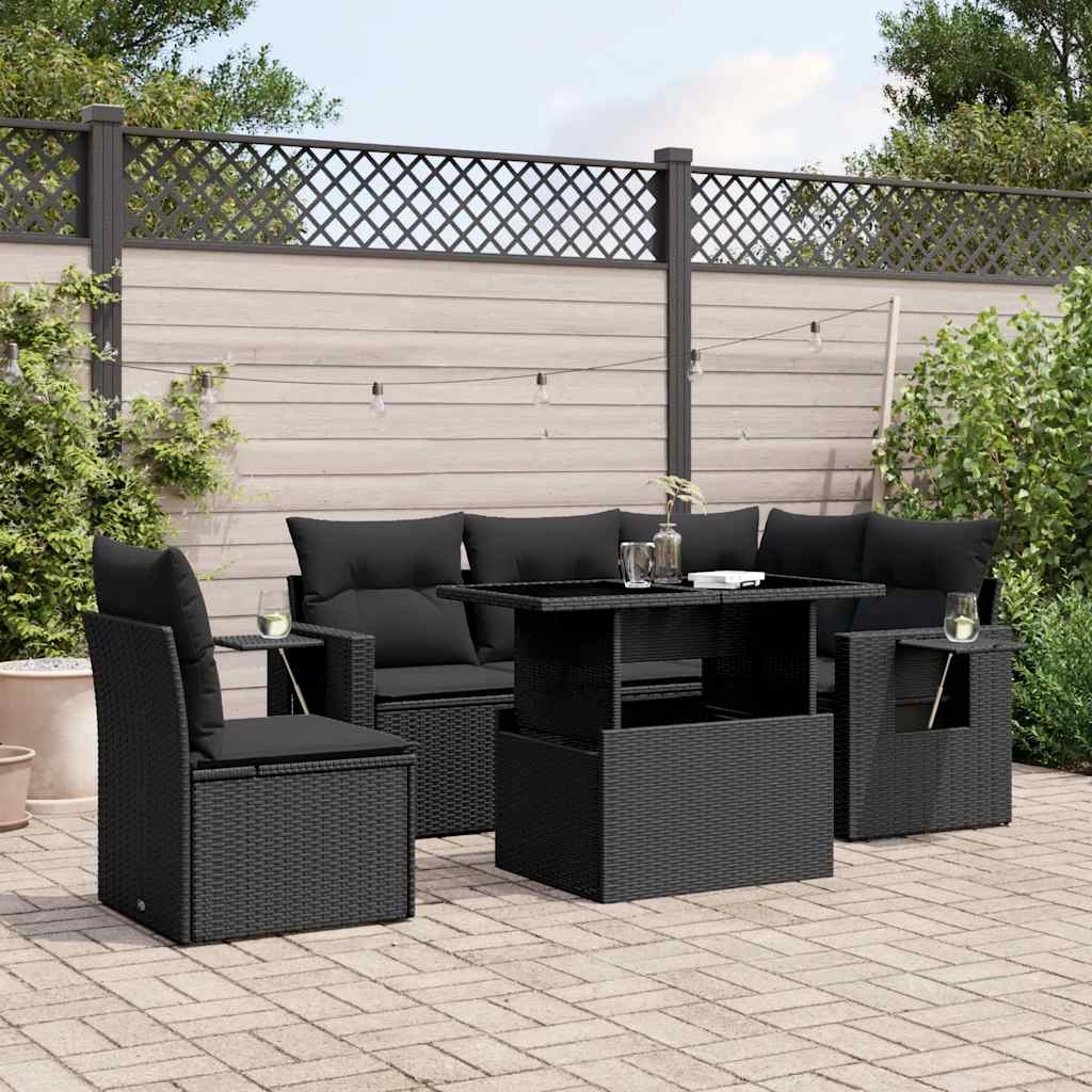 6-delige Loungeset met kussens poly rattan zwart is nu te koop bij PeponiXL, paradijselijk wonen!