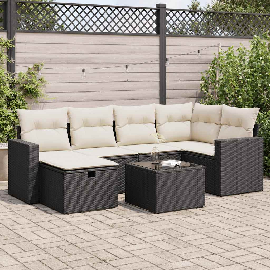 7-delige Loungeset met kussens poly rattan zwart is nu te koop bij PeponiXL, paradijselijk wonen!