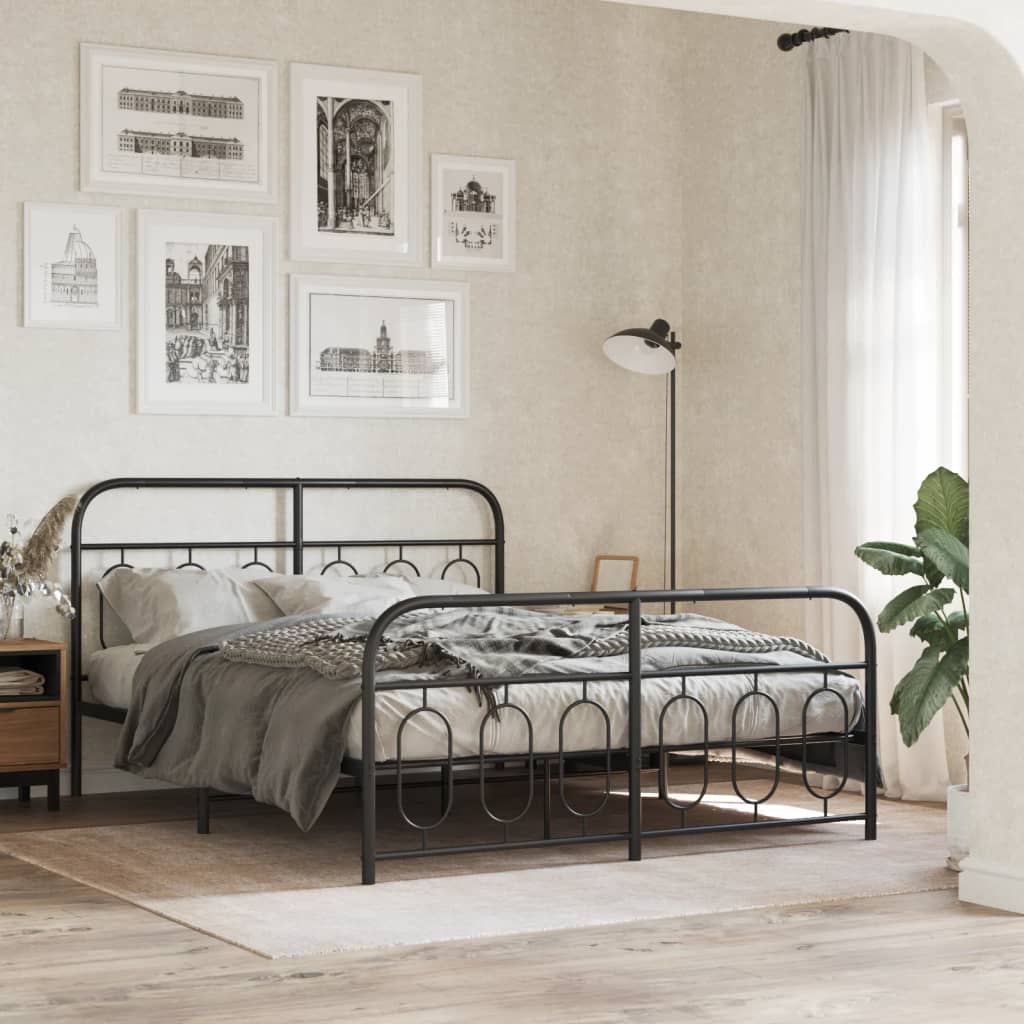 Bedframe met hoofd- en voeteneinde metaal zwart 135x190 cm is nu te koop bij PeponiXL, paradijselijk wonen!