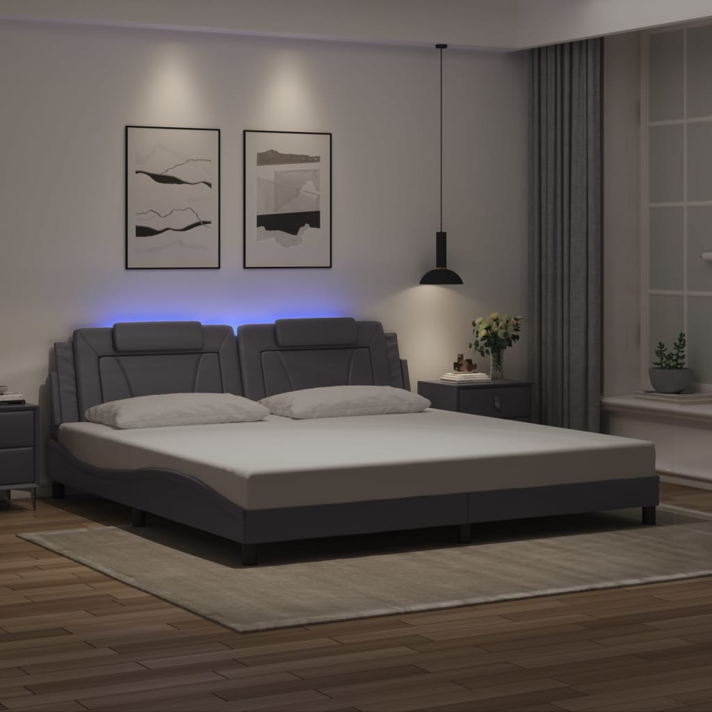 Bedframe "Viana" met LED zonder matras grijs 200x200 cm is nu te koop bij PeponiXL, paradijselijk wonen!