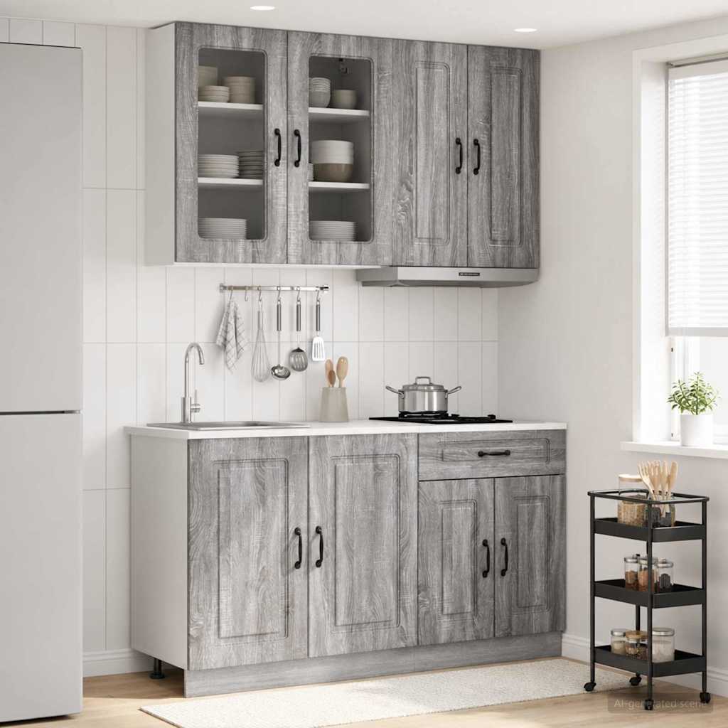 Keukenblok KALMAR 4 pcs Grijs Sonoma Bewerkt hout is nu te koop bij PeponiXL, paradijselijk wonen!