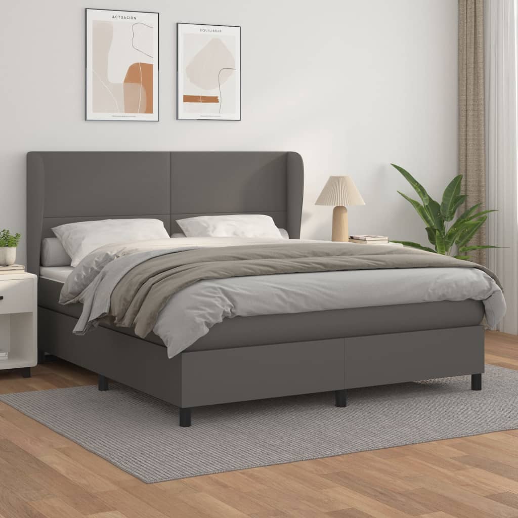 Boxspring met matras kunstleer grijs 160x200 cm is nu te koop bij PeponiXL, paradijselijk wonen!