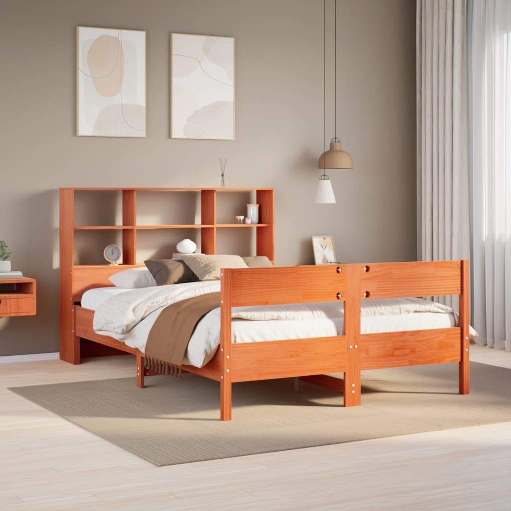 Bed met boekenkast zonder matras grenenhout wasbruin 135x190 cm is nu te koop bij PeponiXL, paradijselijk wonen!