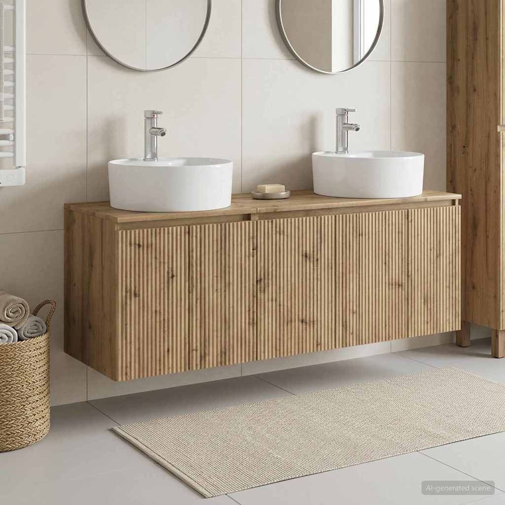 Badkamerkastenset 3 st Artisanaal eiken 49,5 x 44,5 x 65 cm is nu te koop bij PeponiXL, paradijselijk wonen!