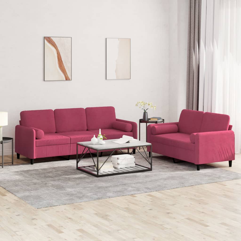 2-delige Loungeset met kussens fluweel wijnrood is nu te koop bij PeponiXL, paradijselijk wonen!