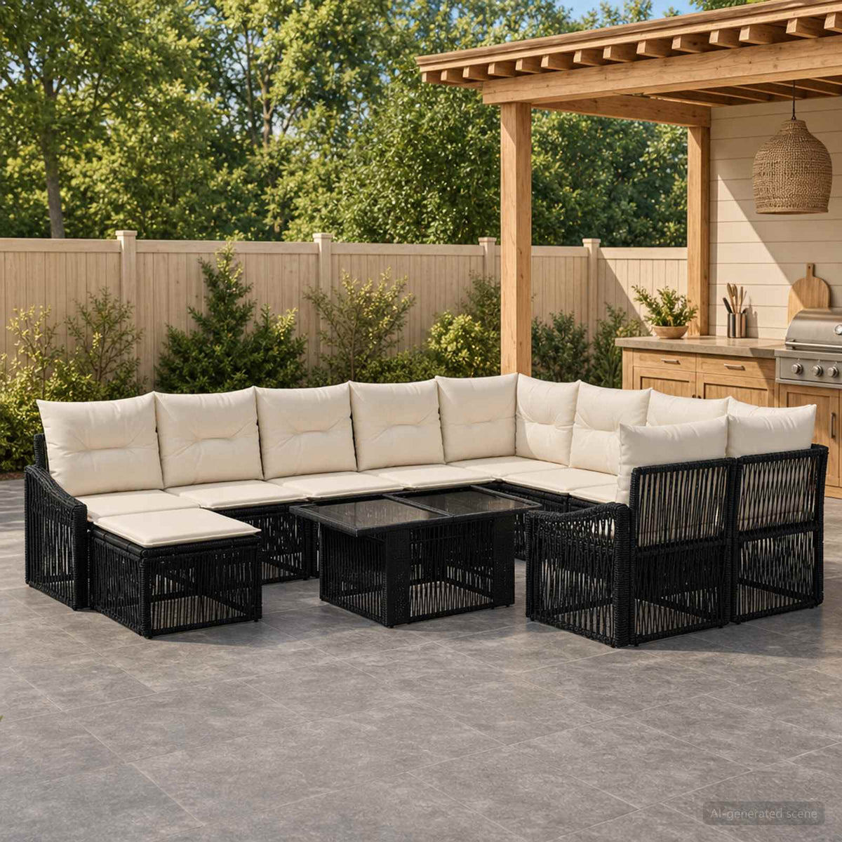 Tuinbankenset 11 st Zwart en Cream Wit poly rattan is nu te koop bij PeponiXL, paradijselijk wonen!