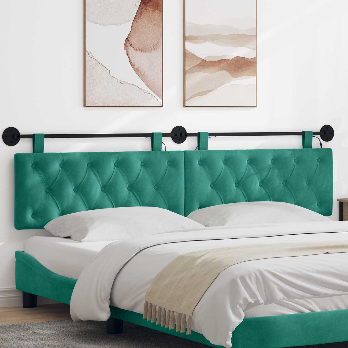 Hangend hoofdbord Met LED-verlichting Turquoise Fluweel is nu te koop bij PeponiXL, paradijselijk wonen!
