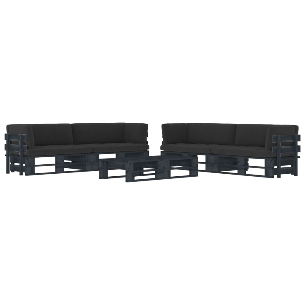 6-delige Loungeset pallet met kussens zwart geïmpregneerd hout is nu te koop bij PeponiXL, paradijselijk wonen!