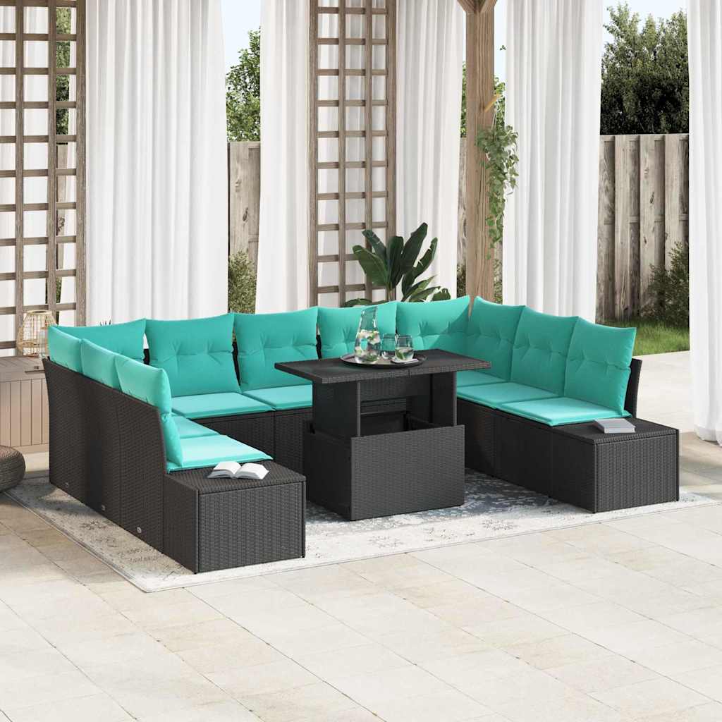 Tuin Sofa Set met kussen met opslag 10 pcs Zwart en blauw is nu te koop bij PeponiXL, paradijselijk wonen!