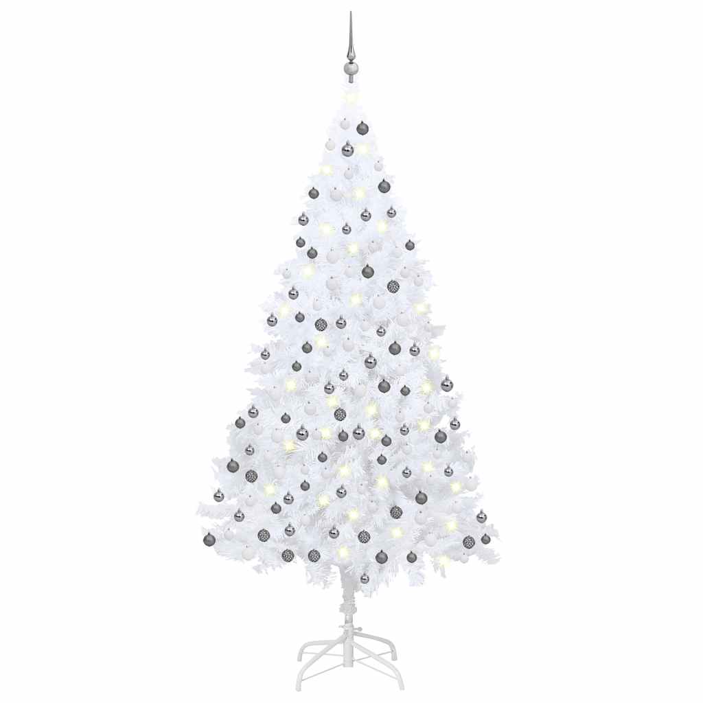 Kunstkerstboom met verlichting en kerstballen 210 cm PVC wit is nu te koop bij PeponiXL, paradijselijk wonen!