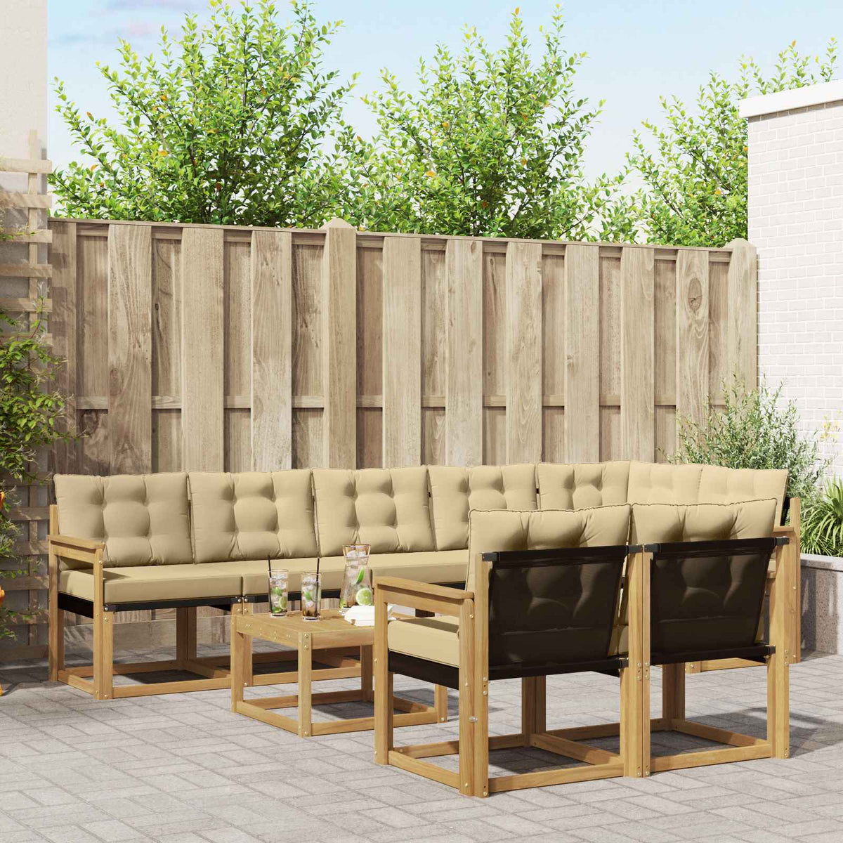 Buiten bankenset met kussen 9 pcs Wit en Beige is nu te koop bij PeponiXL, paradijselijk wonen!