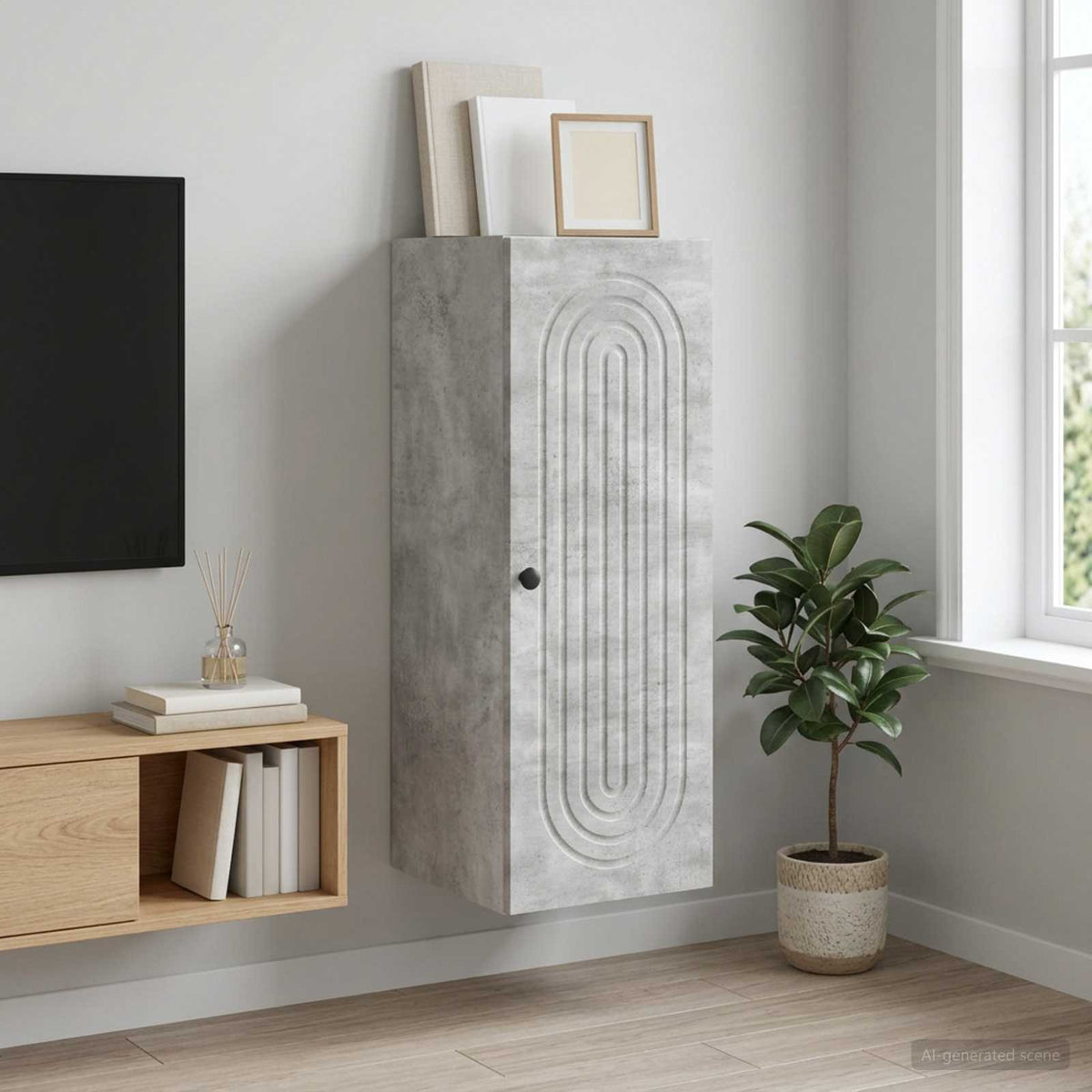 Wandkast Betongrijs 33 x 34,5 x 90 cm Bewerkt hout is nu te koop bij PeponiXL, paradijselijk wonen!