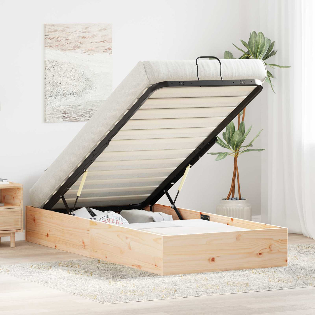 Ottoman Bedframe met Opslag Naturel 90 x 190 cm is nu te koop bij PeponiXL, paradijselijk wonen!
