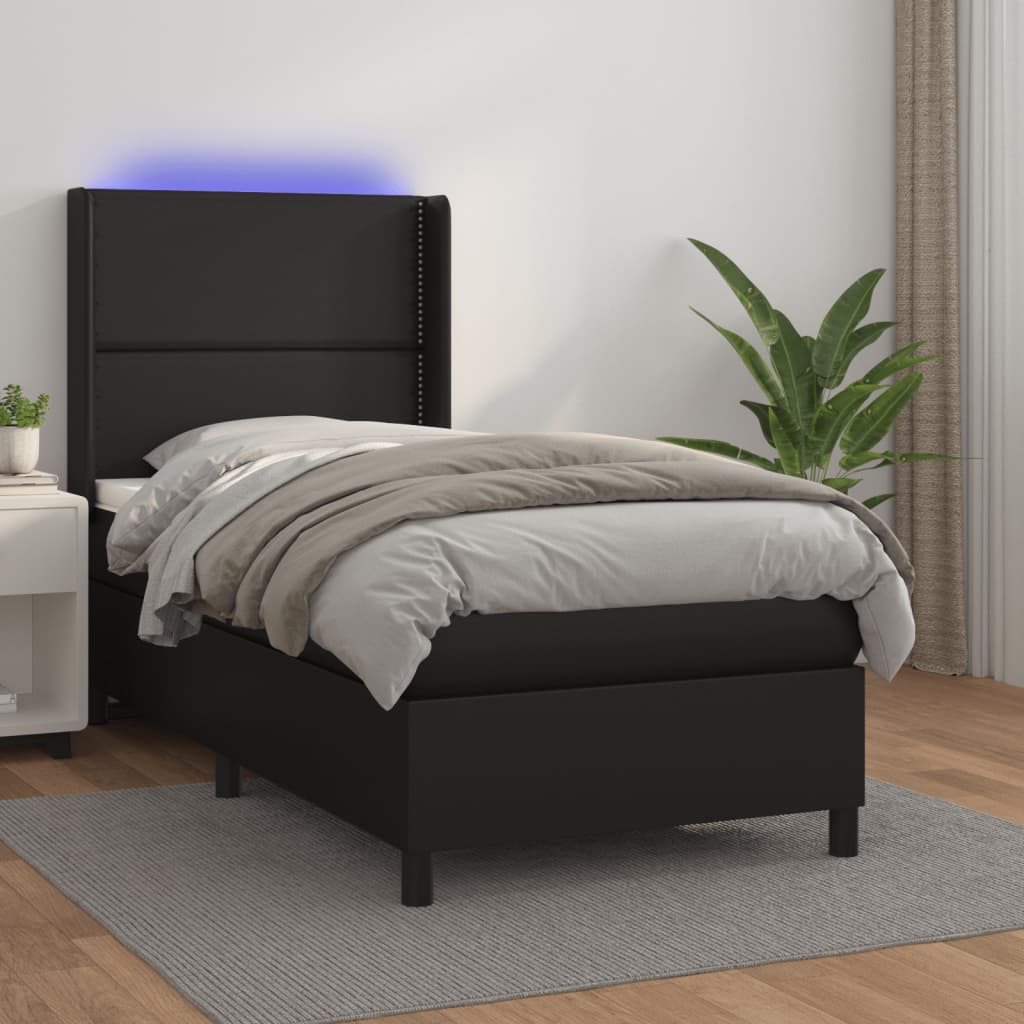 Boxspring met matras en LED kunstleer zwart 90x200 cm is nu te koop bij PeponiXL, paradijselijk wonen!
