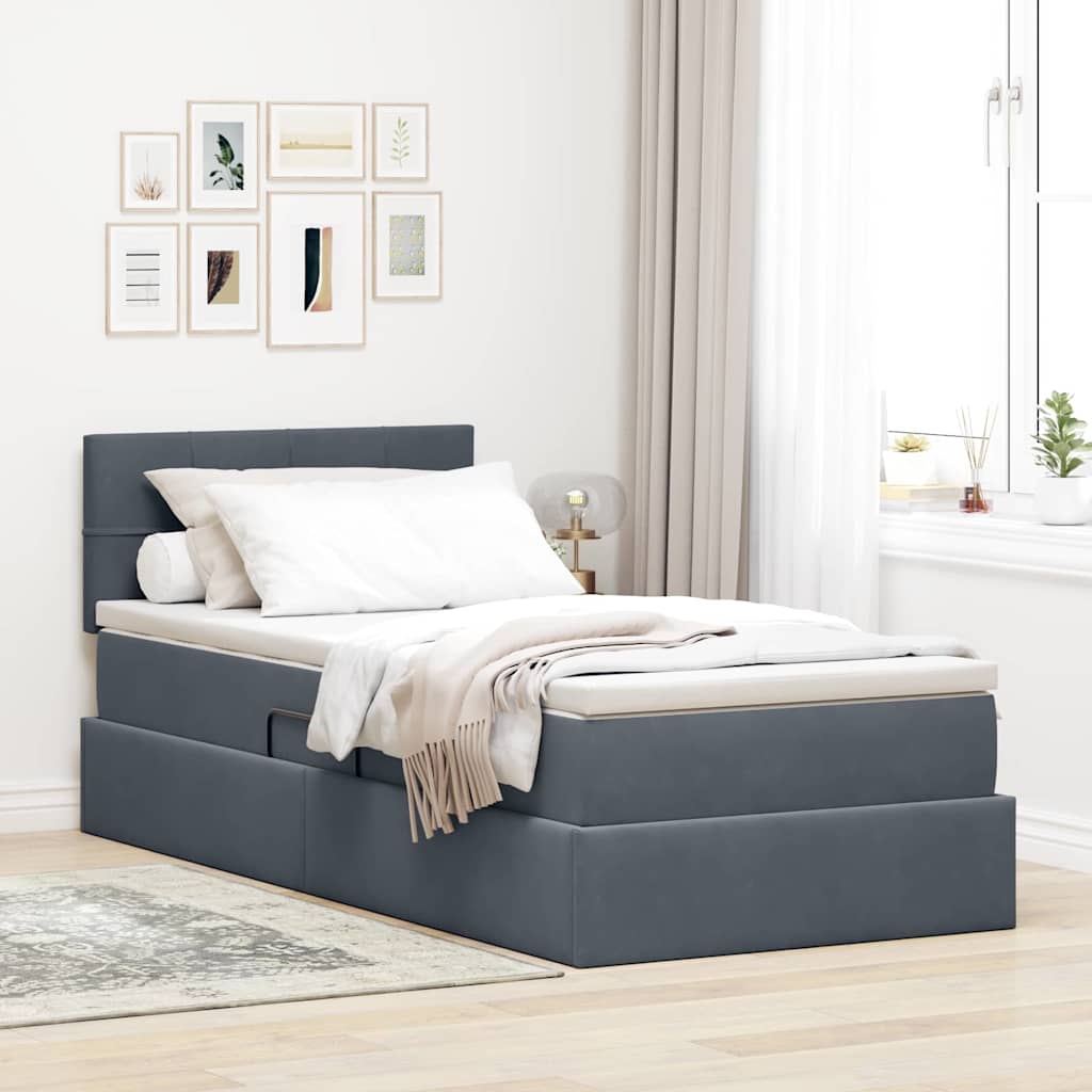 Opbergbed met LED met matras Donkergrijs 100 x 200 cm Fluweel is nu te koop bij PeponiXL, paradijselijk wonen!