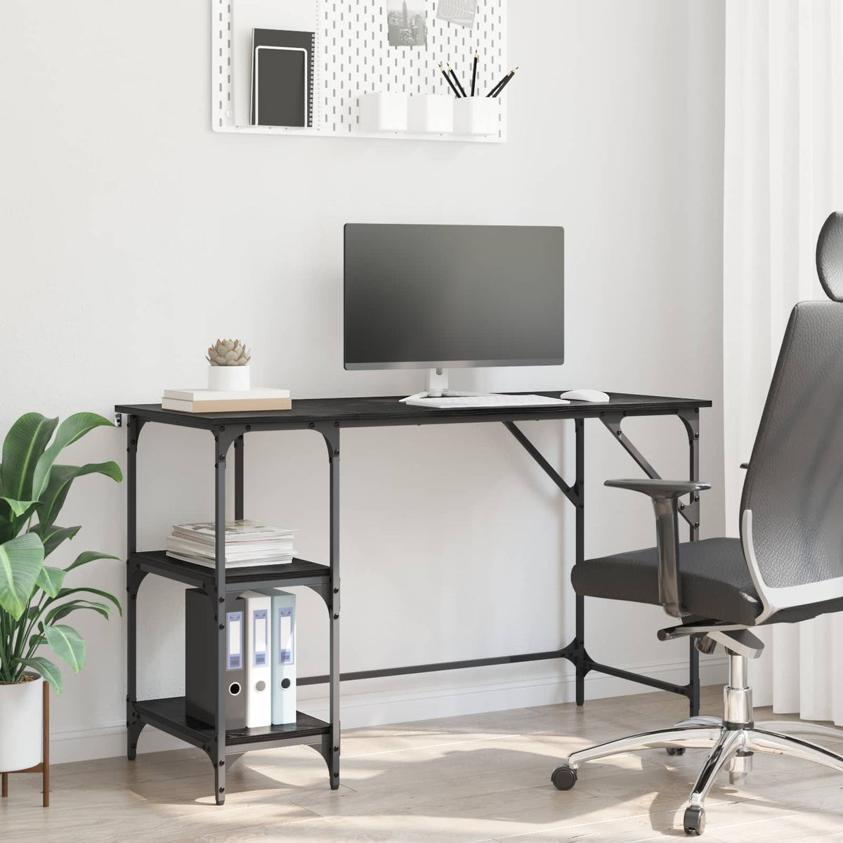 Bureau Zwart Eiken 120 x 50 x 75 cm Bewerkt hout is nu te koop bij PeponiXL, paradijselijk wonen!