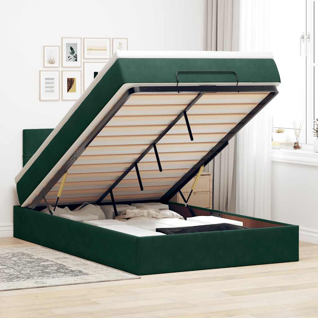 Bed poef met matras en LED's 120x190 cm fluweel donkergroen is nu te koop bij PeponiXL, paradijselijk wonen!