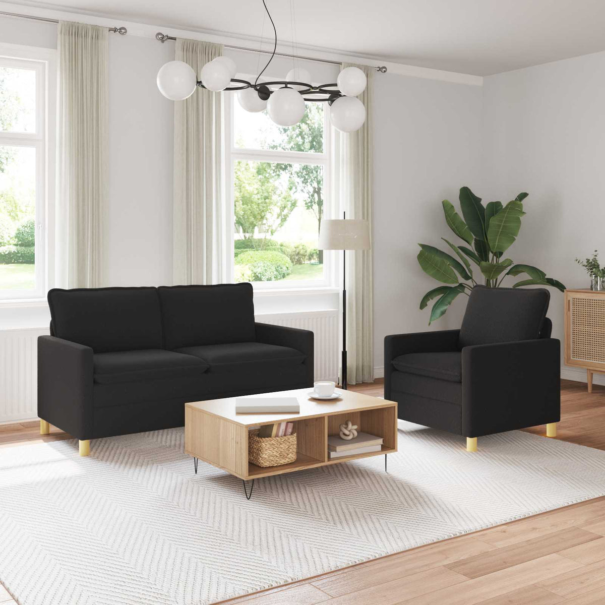 Bankstel 2 st Zwart Stof is nu te koop bij PeponiXL, paradijselijk wonen!