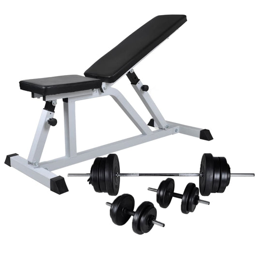 Trainingsbank met halterset 60,5 kg is nu te koop bij PeponiXL, paradijselijk wonen!