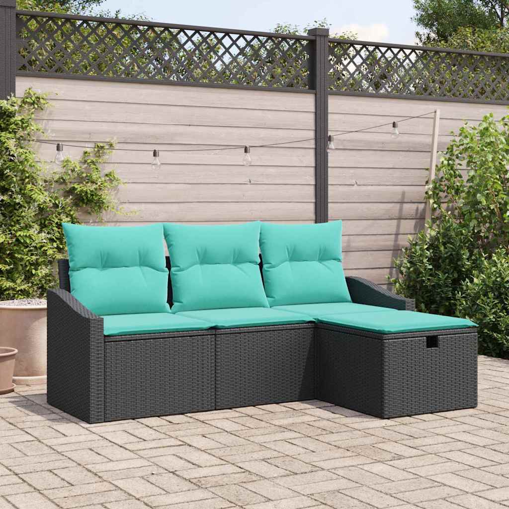 Bankstel met kussen met opslag 4 pcs Zwart Poly riet is nu te koop bij PeponiXL, paradijselijk wonen!