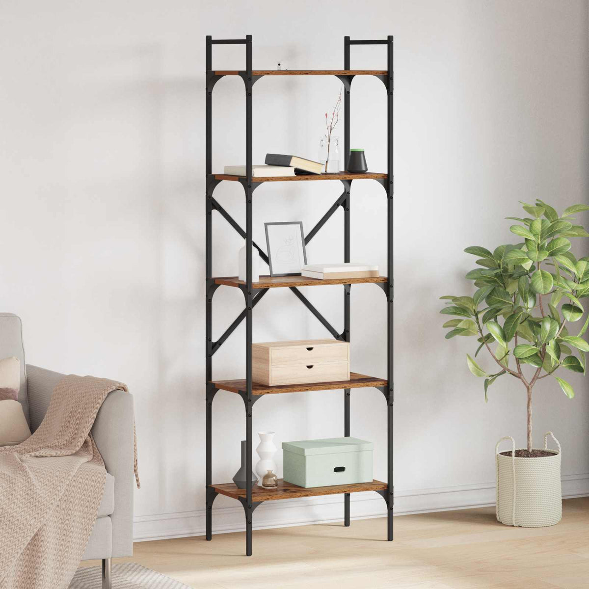 Boekenkast Oud Hout 56 x 32 x 174 cm Bewerkt hout is nu te koop bij PeponiXL, paradijselijk wonen!
