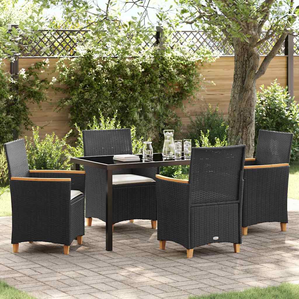 Tuin eettafelset 5 pcs Zwart poly rattan is nu te koop bij PeponiXL, paradijselijk wonen!