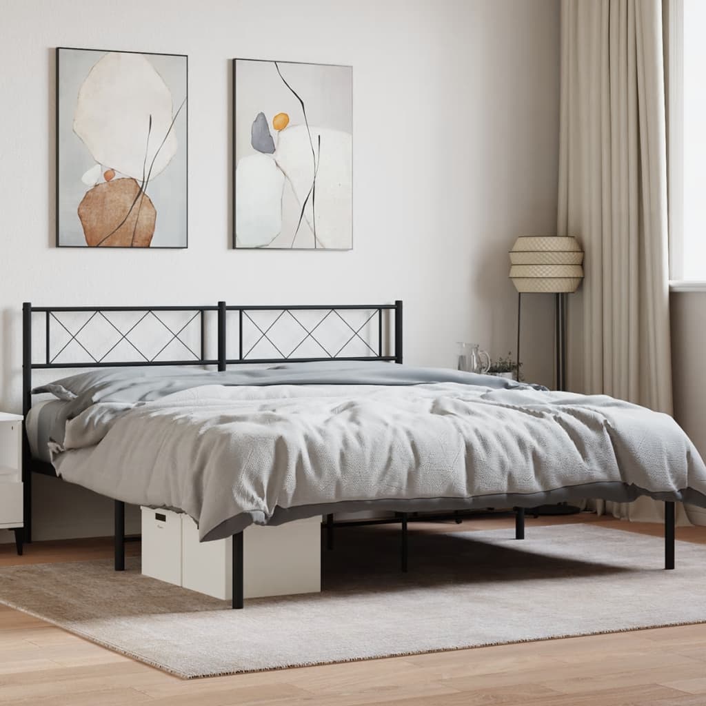 Bedframe met hoofdbord metaal zwart 120x190 cm is nu te koop bij PeponiXL, paradijselijk wonen!