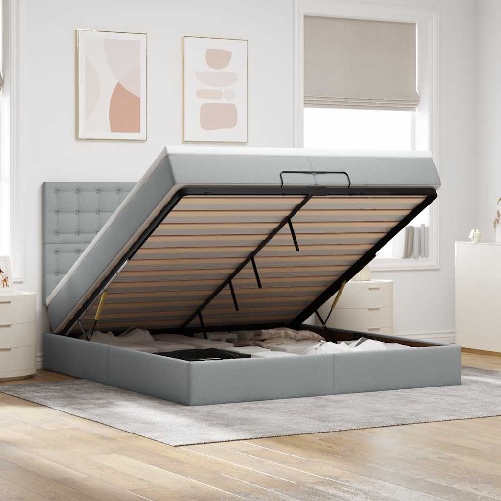Ottoman bed met matrassen en LED's 200x200cm stof lichtgrijs is nu te koop bij PeponiXL, paradijselijk wonen!
