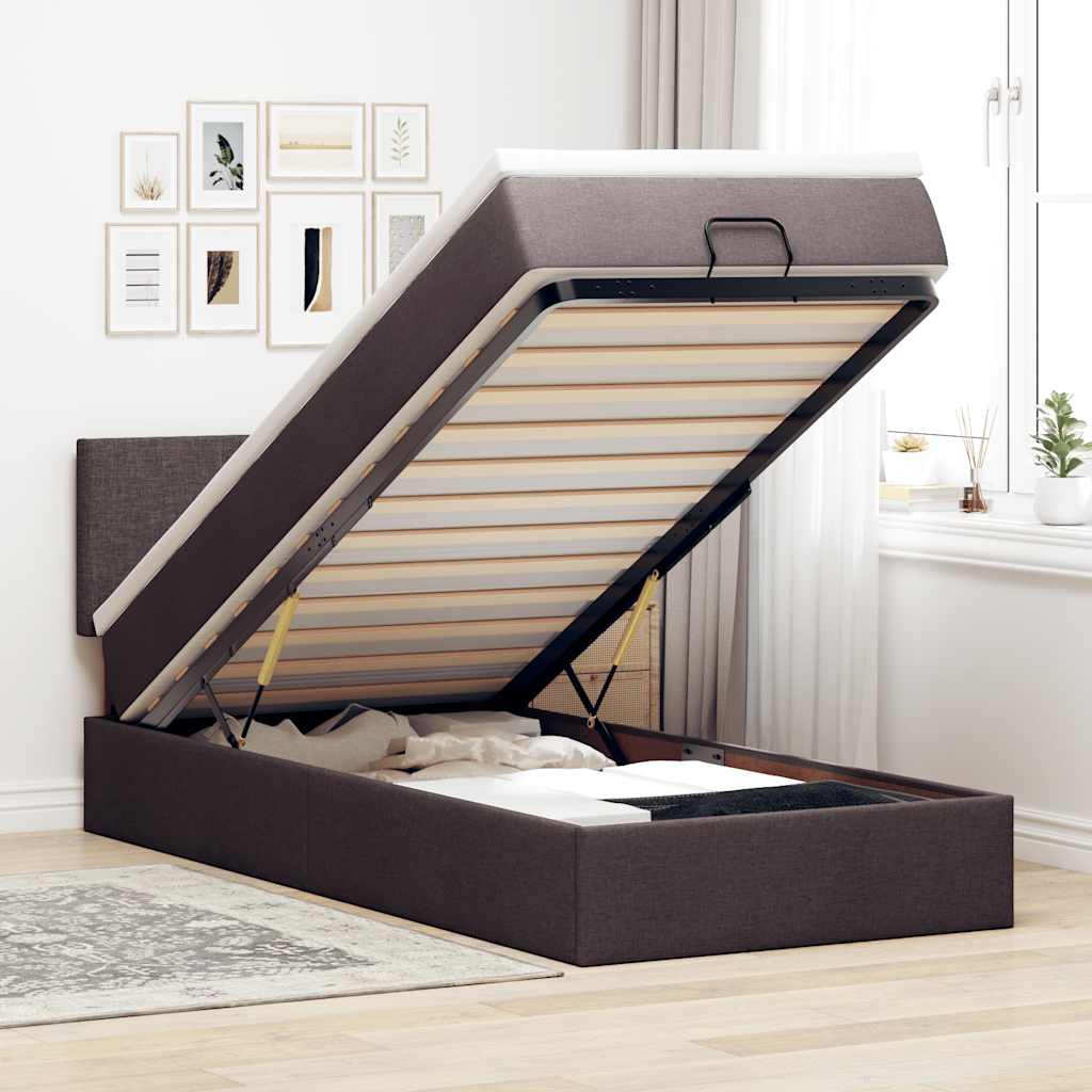 Ottoman bed met matras en LED's 80x200cm stof donkerbruin is nu te koop bij PeponiXL, paradijselijk wonen!