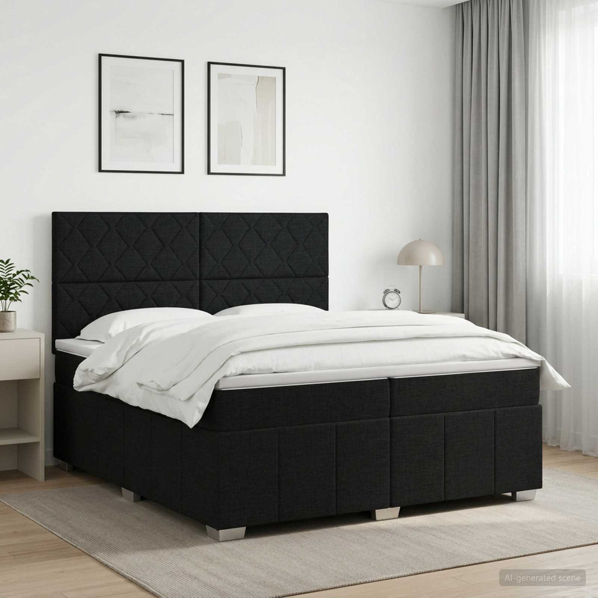 Boxspringbed met matras met hoofdeinde Zwart 200 x 200 cm Stof is nu te koop bij PeponiXL, paradijselijk wonen!