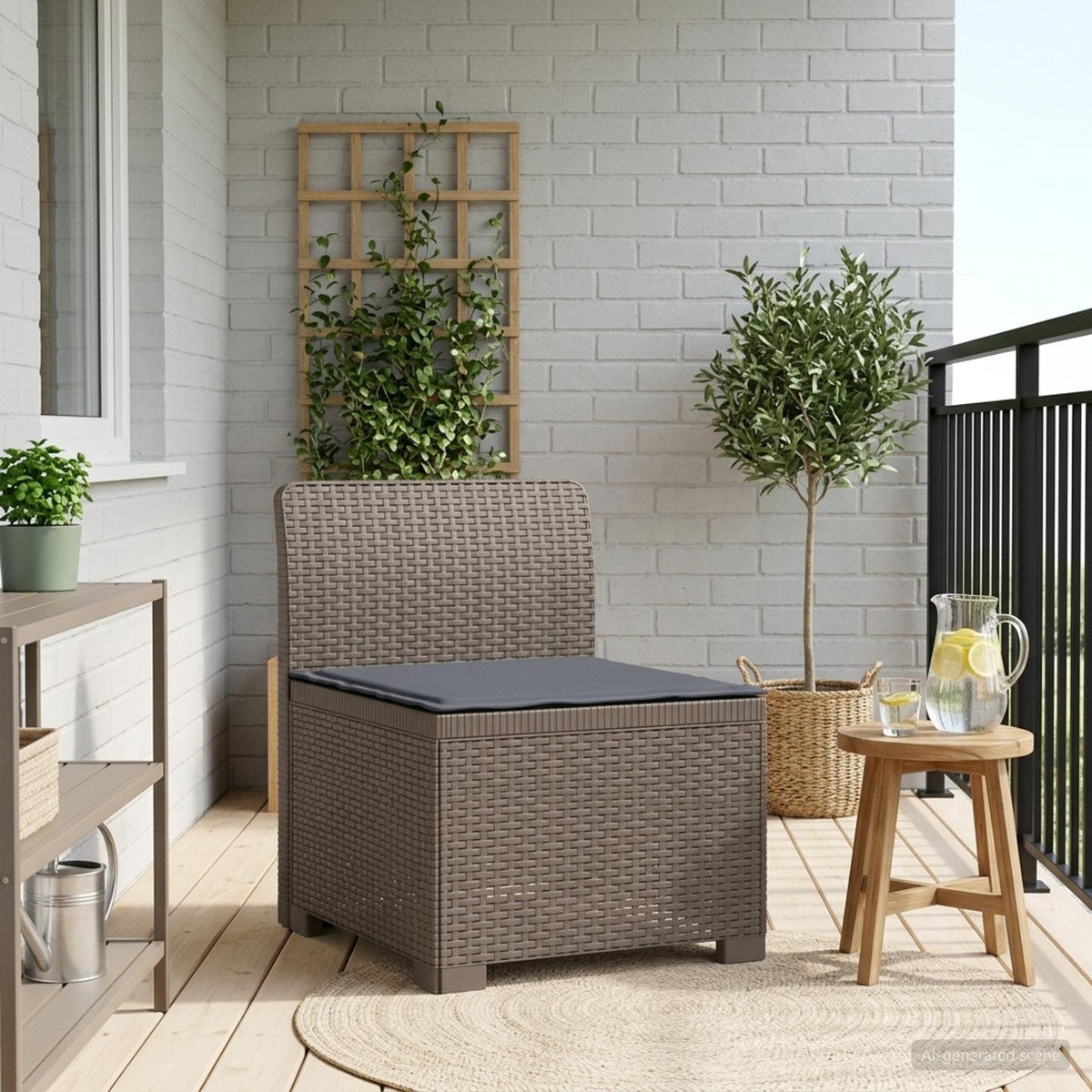 Eénpersoons Tuinbank met Kussen Rattan Look PP Lichtgrijs is nu te koop bij PeponiXL, paradijselijk wonen!