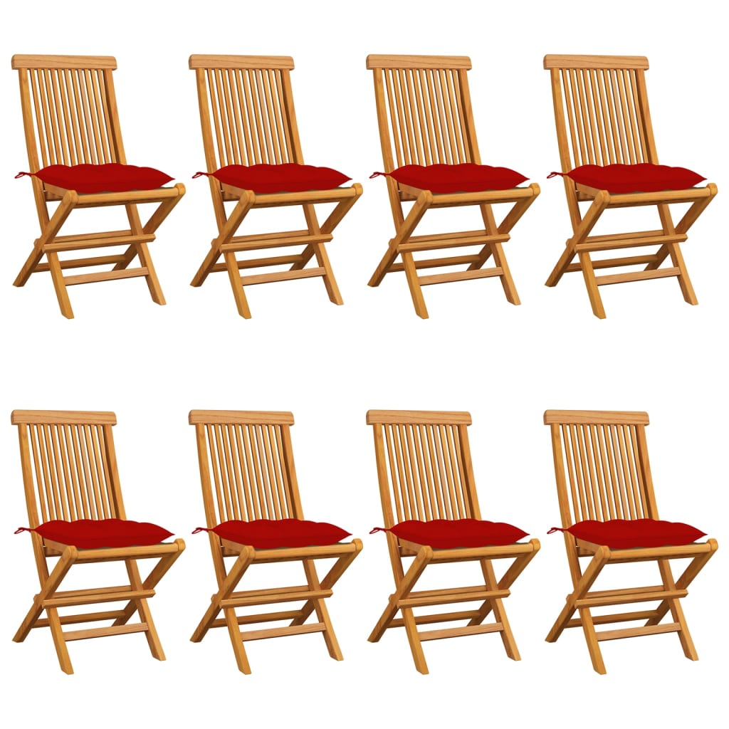 Tuinstoelen 8 st met rode kussens massief teakhout is nu te koop bij PeponiXL, paradijselijk wonen!