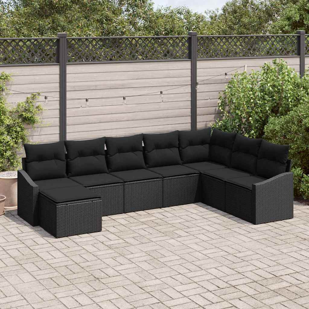 Bankstel met kussen 8 pcs Zwart poly rattan is nu te koop bij PeponiXL, paradijselijk wonen!