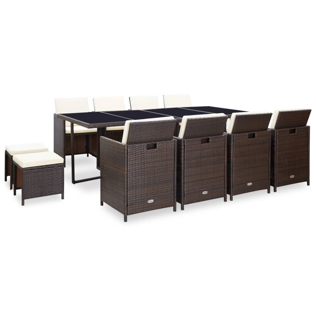 13-delige Tuinset met kussens poly rattan bruin is nu te koop bij PeponiXL, paradijselijk wonen!