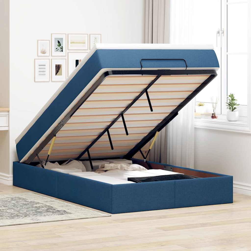 Ottoman bed met matras 120x190 cm stof blauw is nu te koop bij PeponiXL, paradijselijk wonen!