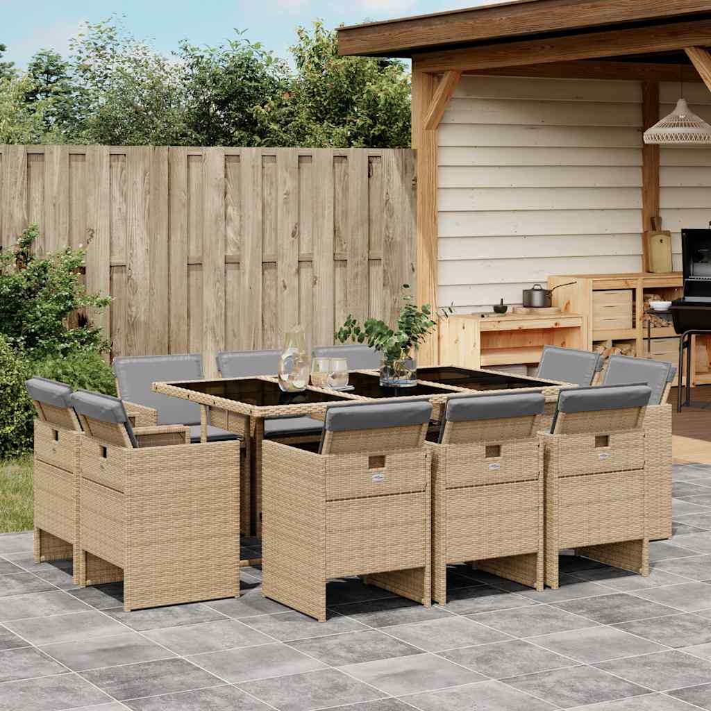 11-delige Tuinset met kussens poly rattan gemengd beige is nu te koop bij PeponiXL, paradijselijk wonen!