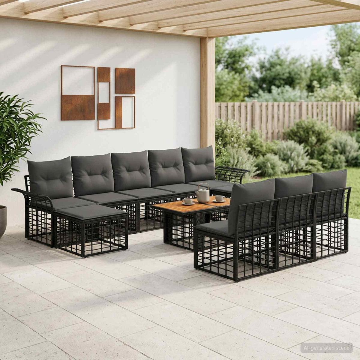 Tuinbankenset 11 st Zwart en Donkergrijs poly rattan is nu te koop bij PeponiXL, paradijselijk wonen!