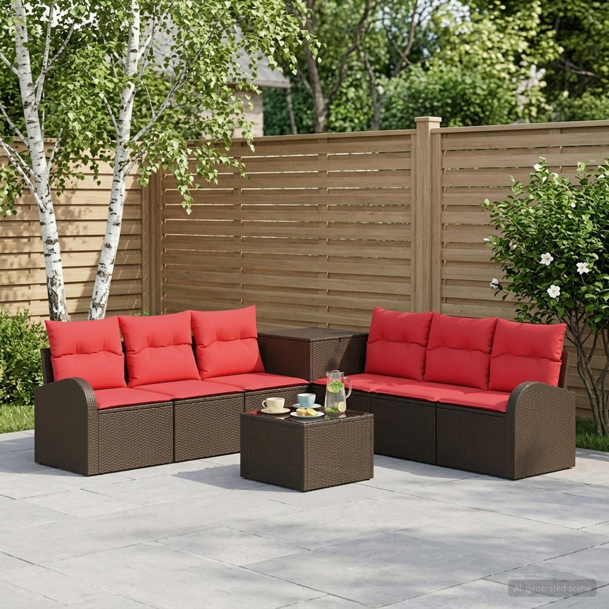 Bankstel 8 st Bruin en Rood Poly Rattan en Staal is nu te koop bij PeponiXL, paradijselijk wonen!