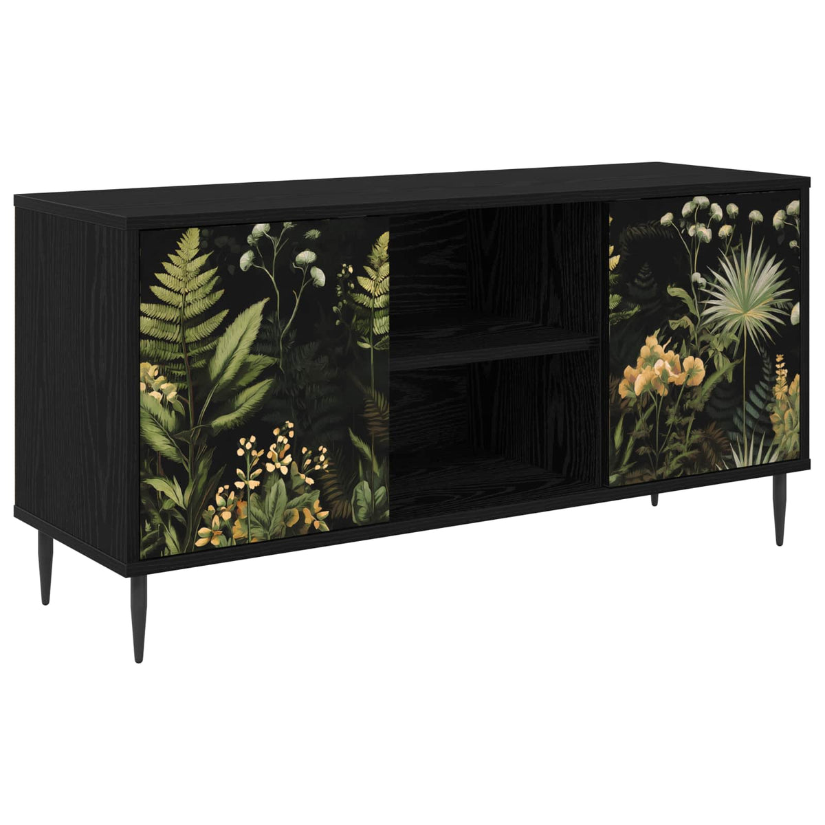 Tv-meubel RHENEN 102 x 33 x 51 cm Zwart eiken Bewerkt hout is nu te koop bij PeponiXL, paradijselijk wonen!