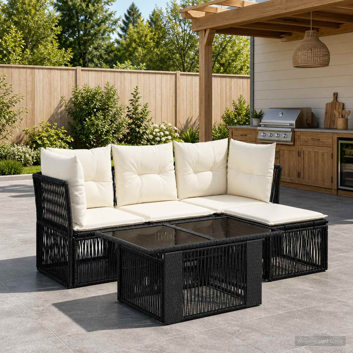 Tuinbankenset 5 st Zwart poly rattan is nu te koop bij PeponiXL, paradijselijk wonen!