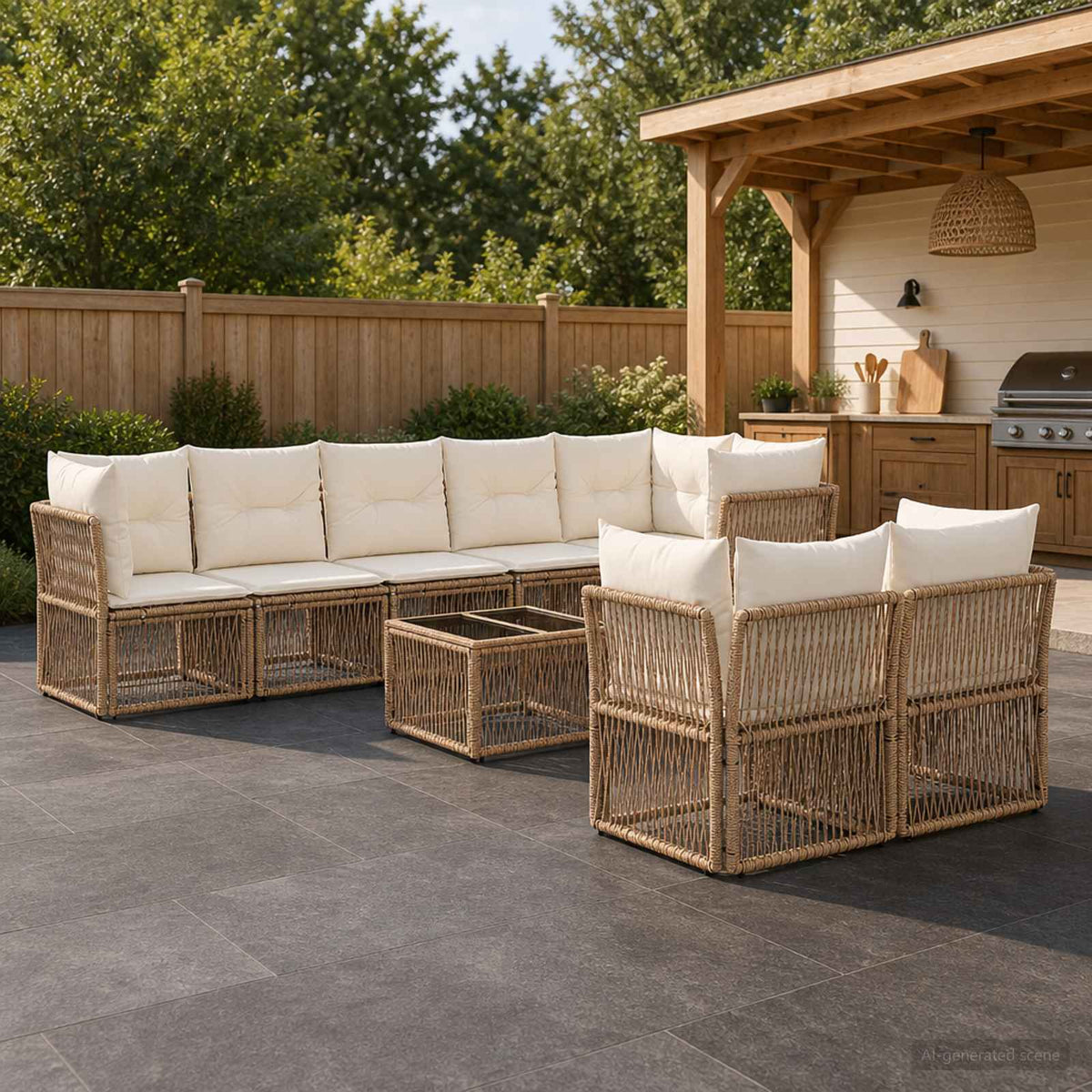 Tuinbankenset 9 pcs Beige poly rattan is nu te koop bij PeponiXL, paradijselijk wonen!