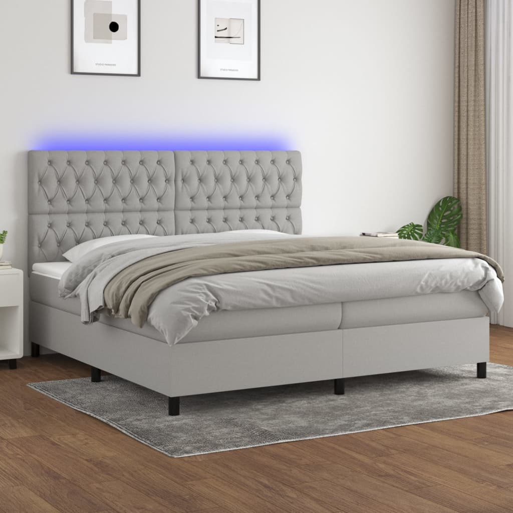 Boxspring met matras en LED stof lichtgrijs 200x200 cm is nu te koop bij PeponiXL, paradijselijk wonen!