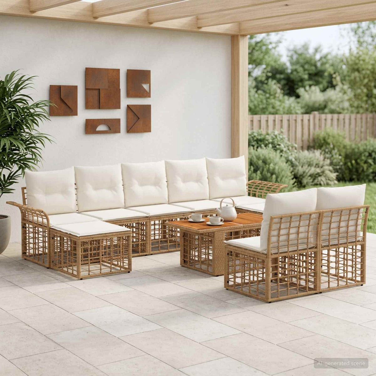 Tuinbankenset 10 st Natuurlijk en Crème Wit poly rattan is nu te koop bij PeponiXL, paradijselijk wonen!