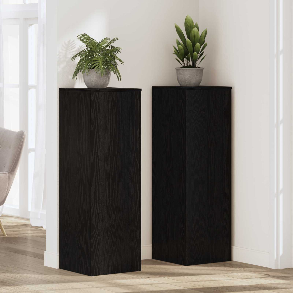 Plantenstandaard Zwart Eiken 33 x 33 x 100 cm Bewerkt hout is nu te koop bij PeponiXL, paradijselijk wonen!