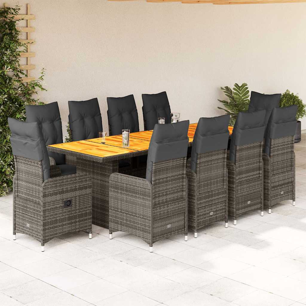 11-delige Bistroset met kussens poly rattan grijs is nu te koop bij PeponiXL, paradijselijk wonen!