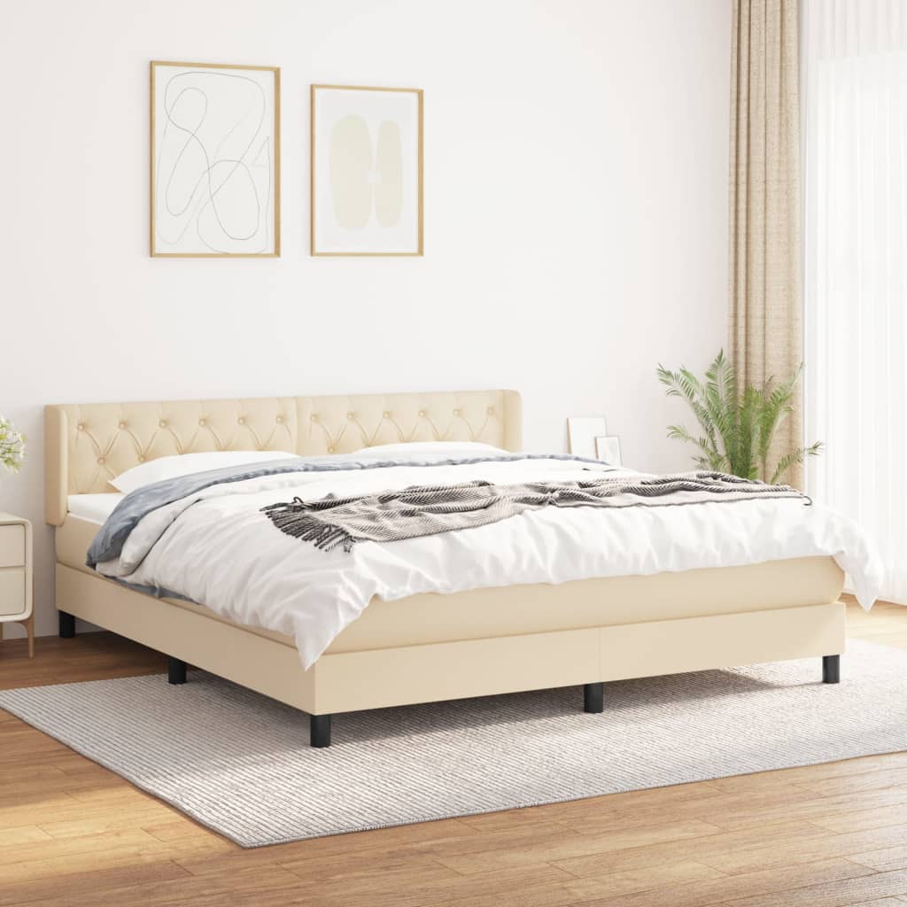 Boxspring met matras stof crèmekleurig 160x200 cm is nu te koop bij PeponiXL, paradijselijk wonen!