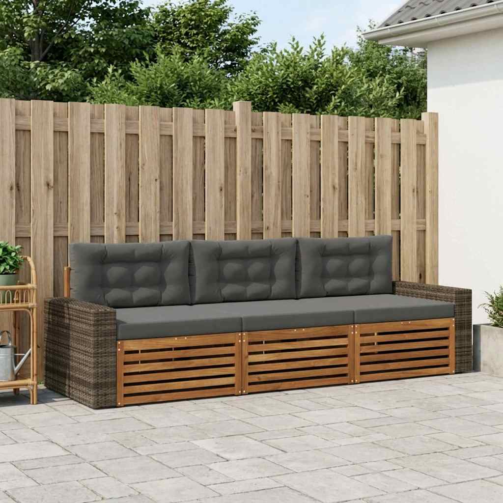 Buiten bankenset 3 pcs Natuurlijk en Antraciet Polyester is nu te koop bij PeponiXL, paradijselijk wonen!